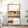 A vanity table with a lighted mirror and a stool in a bedroom setting. Podgląd zdjęcia produktu