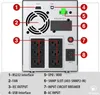 Rear view of a black and gray uninterruptible power supply (UPS) unit with various ports and labels. Voir les images du produit