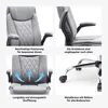 A collage of four close-up images showcasing different features of a gray office chair. Produktbild-Vorschau
