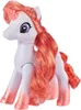 A toy unicorn with orange hair and tail, sitting on a white background. Produktbild-Vorschau