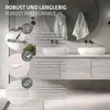 A modern bathroom vanity with two sinks and a large mirror, featuring product feature callouts. Podgląd zdjęcia produktu