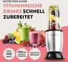 A GOURMETmaxx Nutrition Mixer is shown with fruits and smoothies, along with feature callouts. Voir les images du produit