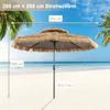 A straw umbrella on a beach with palm trees and the ocean in the background. Produktbild-Vorschau