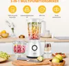 A 3-in-1 multi-functional mixer is displayed on a kitchen counter with various ingredients and accessories. Produktbild-Vorschau