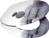 A toilet seat with a decorative print of stones and a purple flower. Produktbild-Vorschau