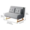 A gray sofa bed with gold legs, with dimensions indicated by text overlays. Náhľad obrázku produktu