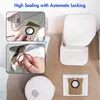 Collage showing a robot vacuum cleaner, its dust bags, and how they are installed. Produktbild-Vorschau