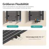 Diagrams illustrating different connection options for a radiator, with text explaining flexibility and connection types. Náhľad obrázku produktu