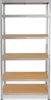 A metal shelving unit with wooden shelves against a white background. Produktbild-Vorschau
