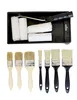 A set of paint rollers and brushes laid out on a white background. Produktbild-Vorschau