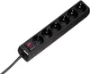 A black power strip with six outlets and a red on/off switch, shown diagonally against a white background. Voir les images du produit