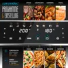 A collage of images showing food preparation options and the control panel of an air fryer. Produktbild-Vorschau