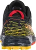 Hinteransicht des Trailrunning-Schuhs "Lycan II" von La Sportiva; schwarz mit gelben und roten Akzenten. Productafbeelding-voorbeeld