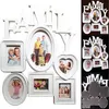 A white multi-photo frame collage with the word "FAMILY" above it. Produktbild-Vorschau