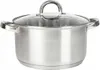 A stainless steel pot with a glass lid and handles, isolated on a white background. Produktbild-Vorschau