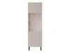 A tall, narrow display cabinet with fluted detailing on the top and bottom sections, and two open shelves in the middle. It stands on four thin black metal legs. Náhled obrázku produktu