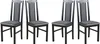 Four black dining chairs with gray upholstered seats and backs are arranged in a row against a white background. Voir les images du produit