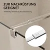 A close-up view of a shower enclosure stabilizer bar, with text overlays highlighting its features. Produktbild-Vorschau