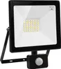 A black LED floodlight with a motion sensor is shown against a white background. Produktbild-Vorschau