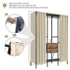 An instructional diagram showing how to attach side curtains to a clothing rack. Produktbild-Vorschau