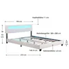 A diagram of a white bed frame with dimensions and labels indicating size, thickness, and features. Náhled obrázku produktu