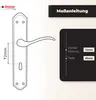 Diagram showing dimensions and specifications for a door handle set. Produktbild-Vorschau