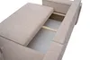 A close-up view of a beige sofa with its storage compartment open, revealing wooden supports and a white interior. Produktbild-Vorschau