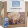 A product shot of canned tuna fillets in a cardboard box. Produktbild-Vorschau