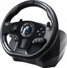 A black gaming steering wheel with a central logo and buttons. Náhľad obrázku produktu