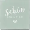 A square card with text and a heart design on a light green background. Produktbild-Vorschau