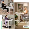 Collage of three scenes showing people using adjustable desks in different home office and fitness settings. Produktbild-Vorschau
