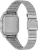 The back of a silver digital watch with a metal band. Produktbild-Vorschau