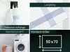 A collage of images showing kitchen towels, their texture, and size information. Produktbild-Vorschau