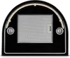 A close-up, front-facing view of a black range hood with a silver accent. Podgląd zdjęcia produktu