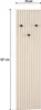 A cream-colored slatted panel with three black knobs for hanging items, with dimensions indicated. Produktbild-Vorschau
