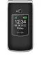 A close-up shot of a black and silver flip phone displaying the time, date, and day of the week on its screen. Voir les images du produit