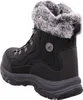 A black winter boot with gray fur trim. Voir les images du produit