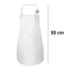 A white apron with pockets and adjustable straps, next to a measurement indicating 55 cm. Produktbild-Vorschau