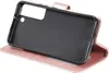 A rose gold flip case for a Samsung Galaxy S22 5G phone is shown open, revealing the interior. Produktbild-Vorschau