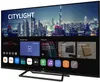 A smart TV displaying its interface with various app icons and features. Produktbild-Vorschau