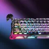 Close-up of a gaming keyboard with neon graffiti design and RGB lighting. Anteprima dell’immagine prodotto