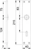 Technical drawing of a door handle plate with dimensions. Podgląd zdjęcia produktu
