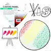 A collage of images related to art supplies and a canvas panel. Produktbild-Vorschau