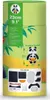 A cylindrical package for a panda sewing kit, featuring illustrations of pandas and bamboo, along with product details and a depiction of the finished product. Náhled obrázku produktu