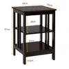 A dark brown, three-tiered side table with dimensions indicated by text overlays. Náhľad obrázku produktu