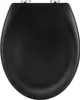 A top-down view of a black toilet seat. Produktbild-Vorschau