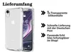 A clear phone case is shown next to a phone screen displaying the time. Text describes the product's features and benefits. Produktbild-Vorschau