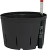 A black plastic planter pot with a water level indicator tube inserted. Produktbild-Vorschau