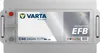 A Varta Promotive EFB car battery is shown from a top-down perspective against a light gray background. Produktbild-Vorschau