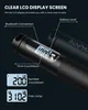 Close-up of a black smart jump rope with an LCD display showing workout data, with descriptive labels pointing to different features. Produktbild-Vorschau